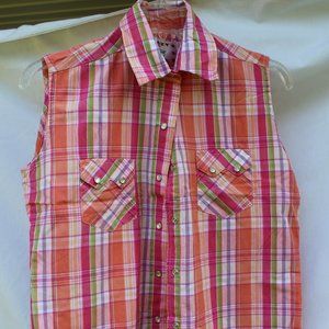 Crazy Cowgirl Plaid Sleeveless Button Shirt Sz S
